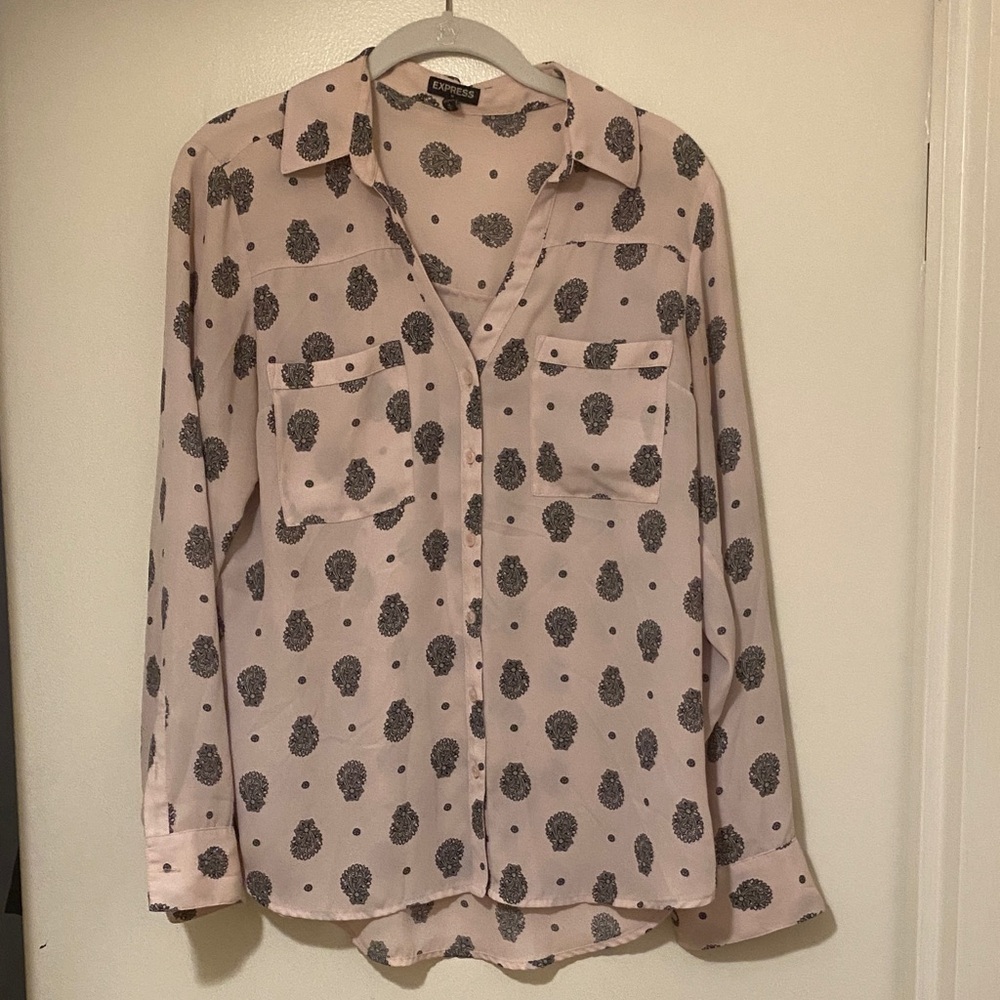 Express Pink Blouse with Black Pattern